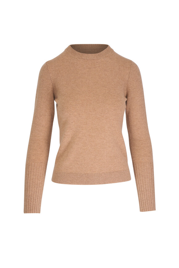 Kinross Camel Multi Plaited Honeycomb Wide Stripe Sweater