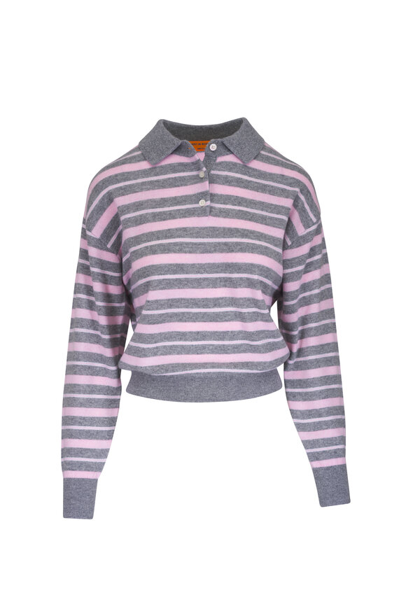 Guest in Residence Gray Collegiate Stripe Cashmere Polo
