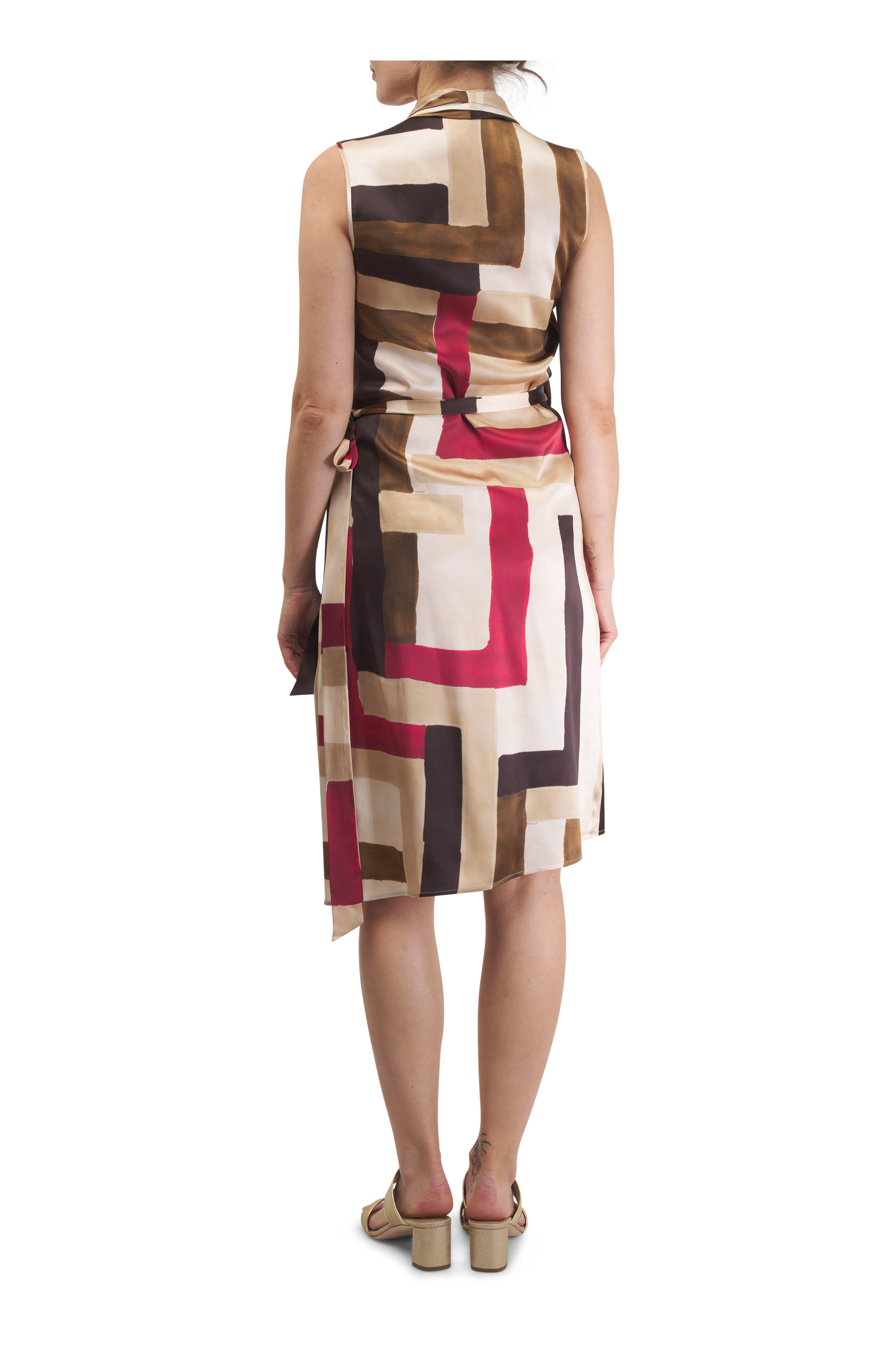 Kiton - Cherry & Chocolate Geometric Print Wrap Dress