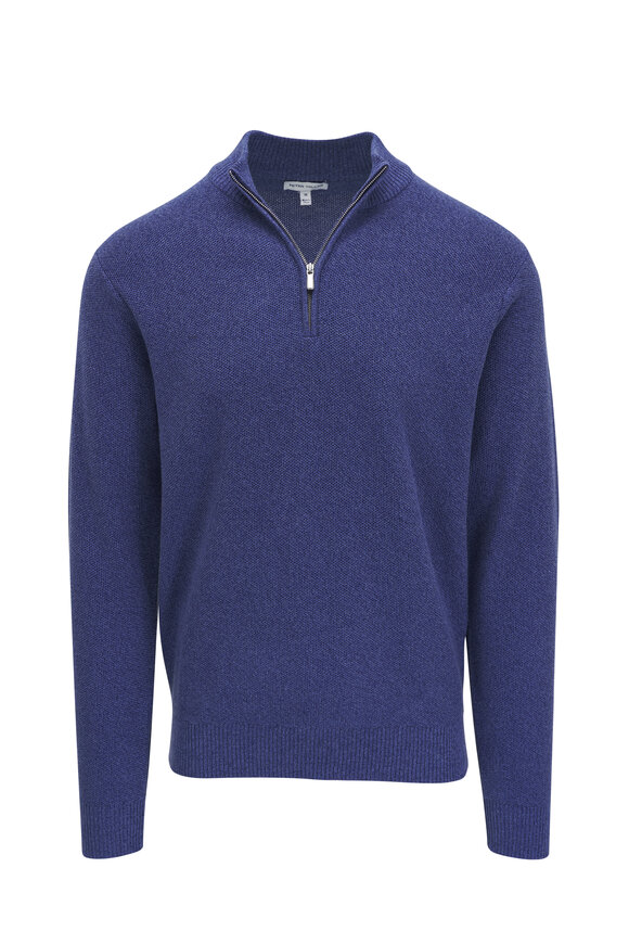 Raffi Men mock neck, knit, cable, 2024 4 button, blue sweater L