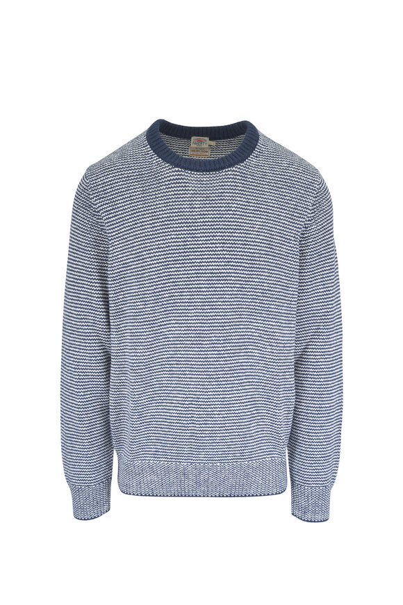 Faherty Brand Heirloom Ivory & Navy Crewneck Sweater - view 1