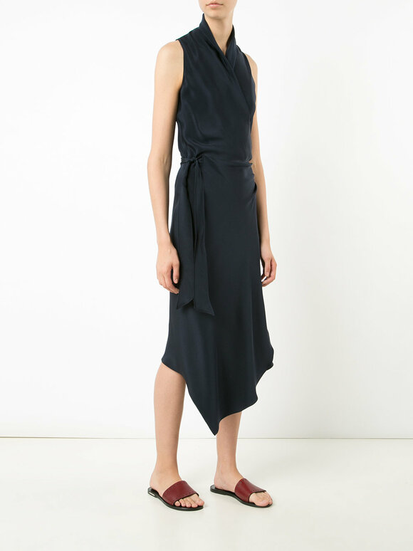 Peter Cohen - Victor Navy Blue Satin Silk Wrap Dress