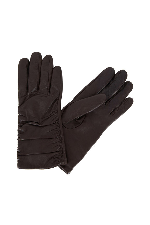 Adrienne  Brown Leather Ruched Gloves