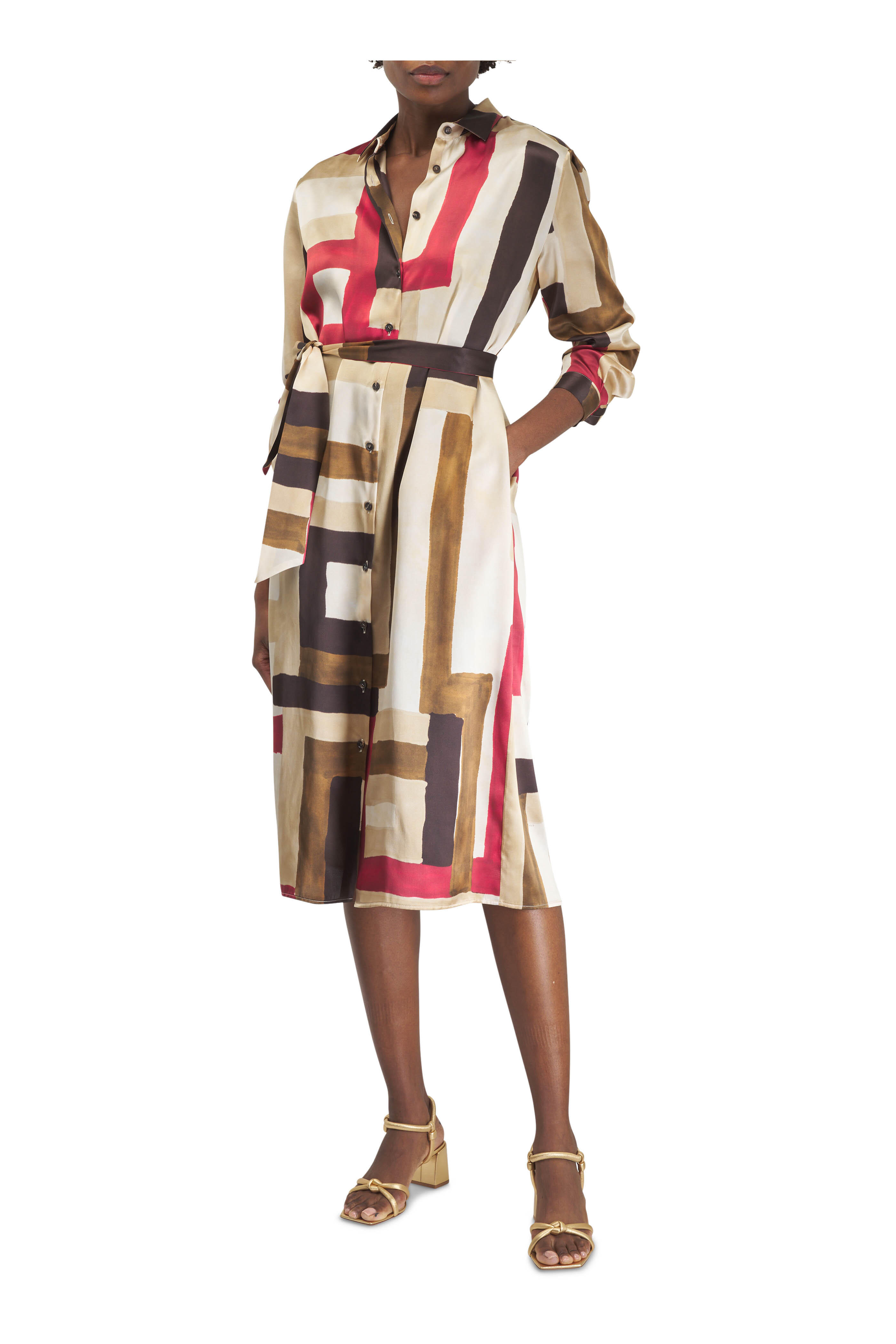 Kiton - Cherry & Chocolate Geometric Print Silk Dress