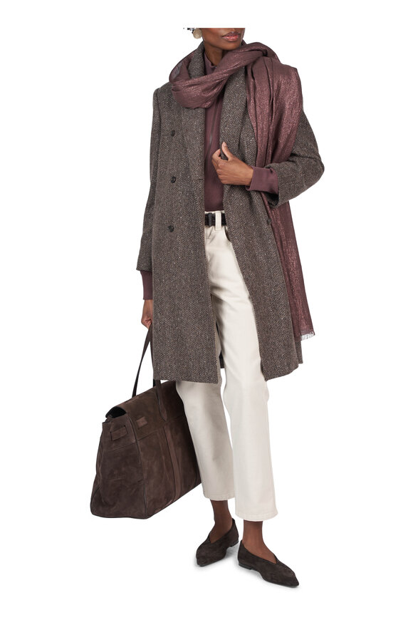 Brunello Cucinelli Black & Brown Herringbone Lurex Topper - view 2