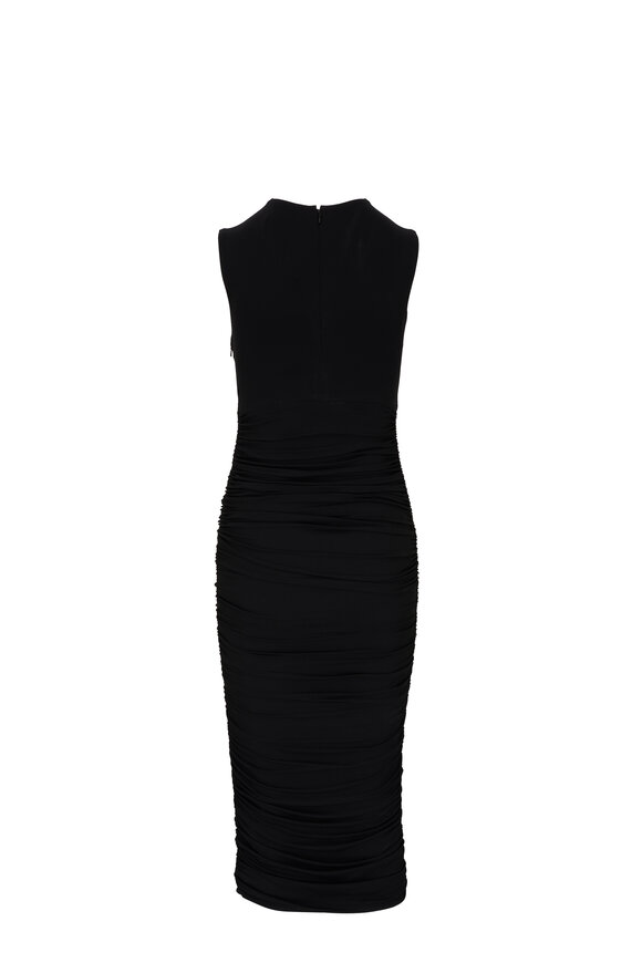 Michael Kors Collection - Black Sleeveless Ruched Midi Dress 