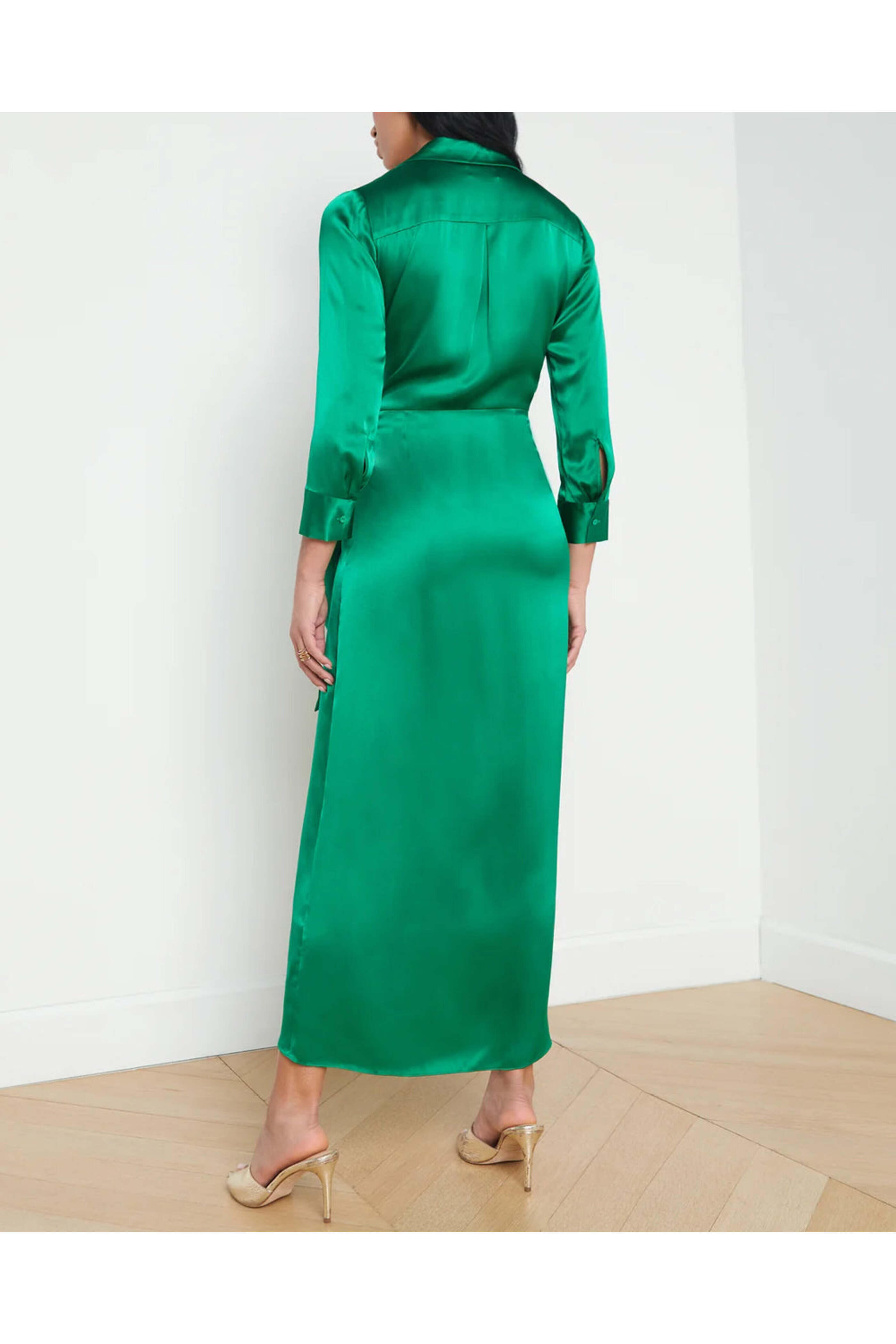 L'Agence - Sea Green Kadi Wrap Dress