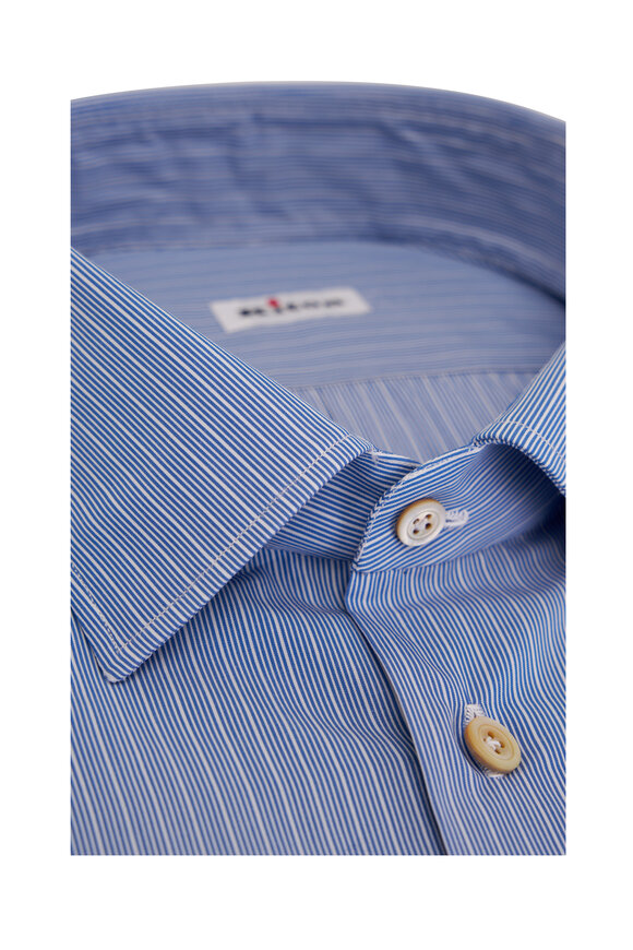 Kiton - Blue & White Stripe Cotton Dress Shirt 