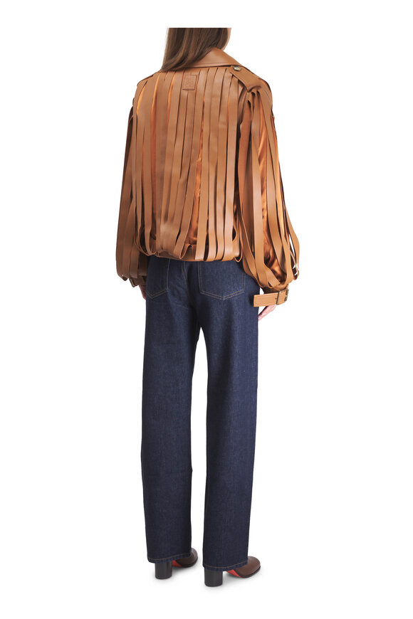 Loewe Tan Ribbon Cutout Leather Jacket - view 3
