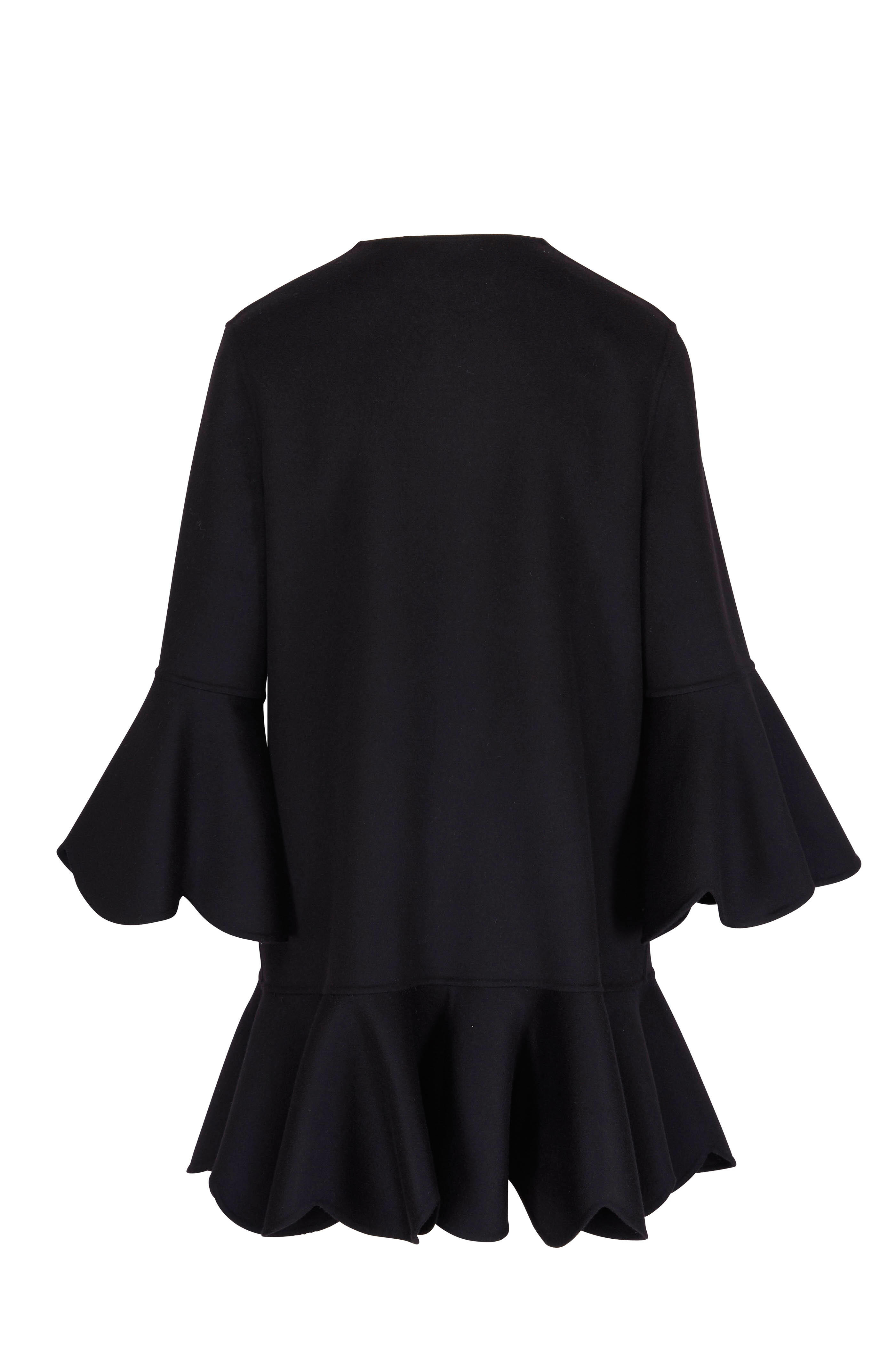 Valentino - Black Wool & Cashmere Scalloped Trim Coat