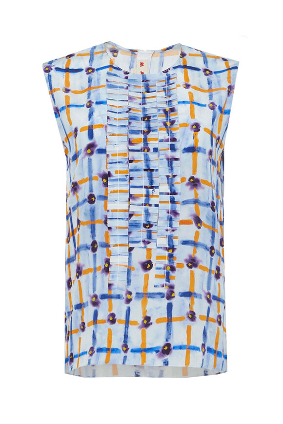 Marni Light Blue Saraband Print Pleated Sleeveless Top - view 1