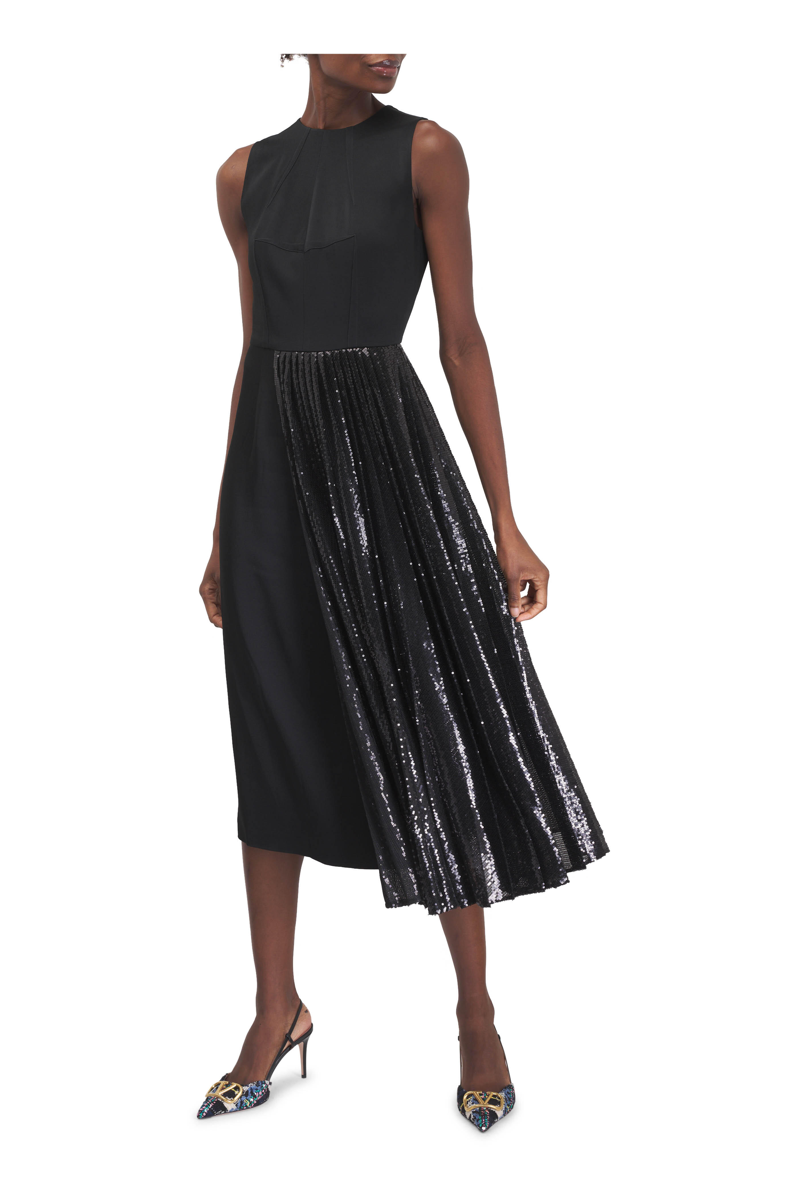 Michael Kors Collection - Black Sequin Tulle & Satin Sheath Dress