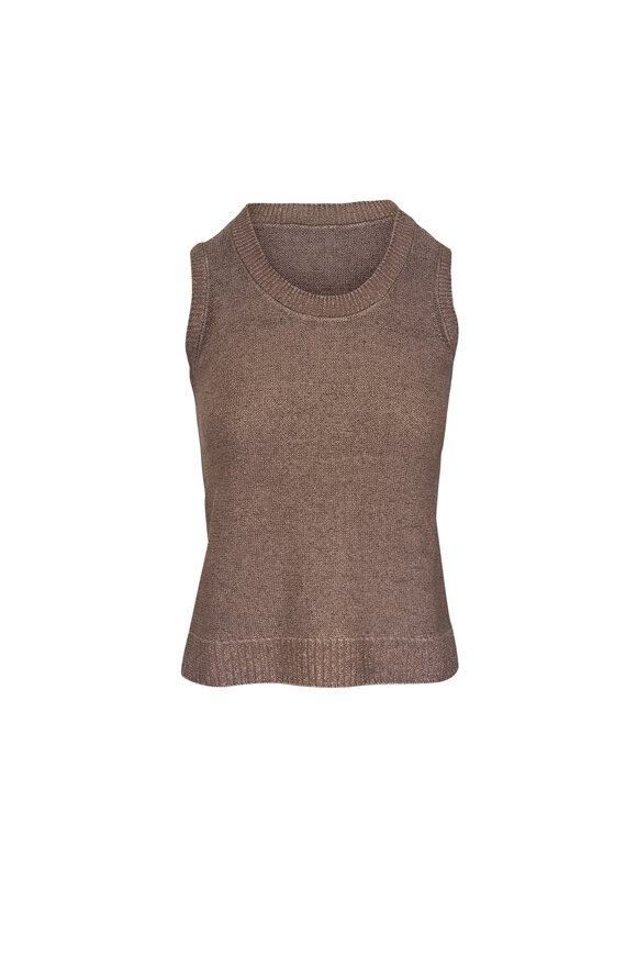 Kinross Saddle Brown Open Knit Lurex Tank