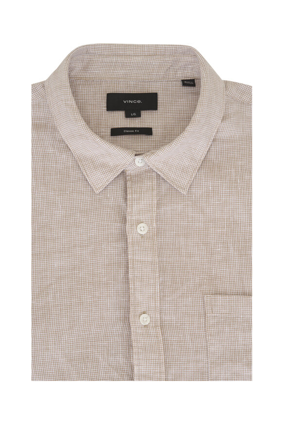 Vince Teak Plaid Linen Sport Shirt