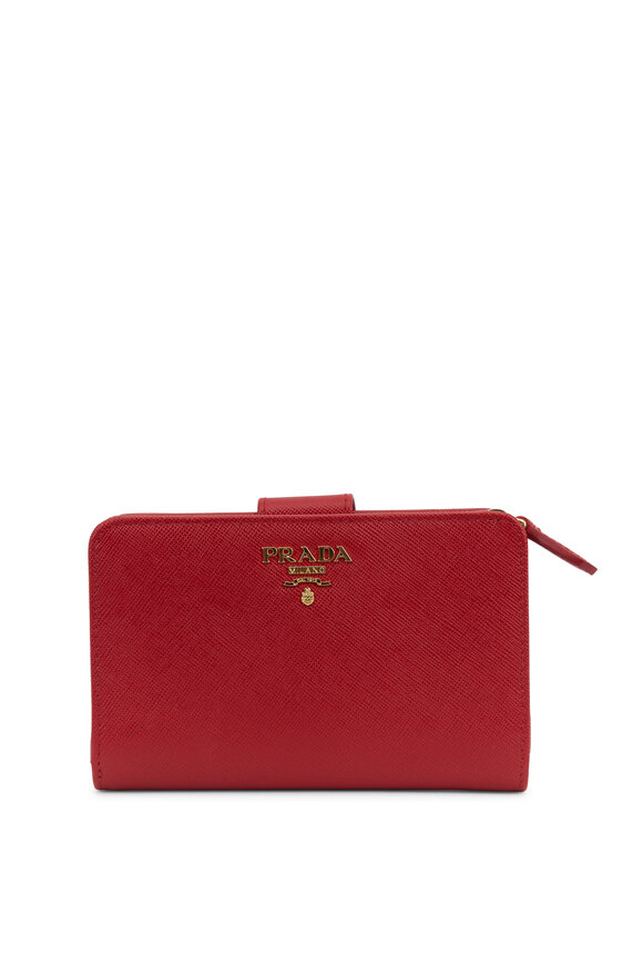 Prada - Red Saffiano Bi-Fold Tab Wallet 