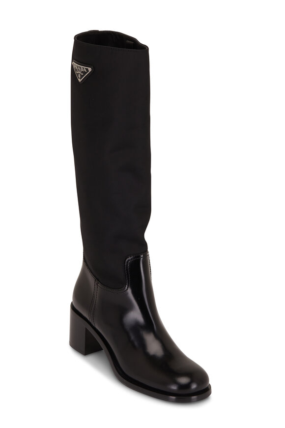 Prada - Black Leather & Nylon Tall Boot, 55mm