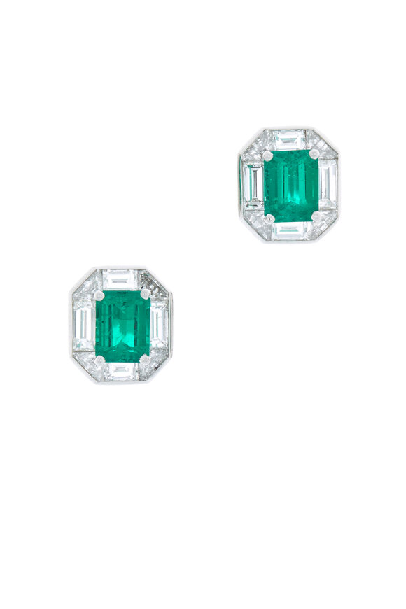 Oscar Heyman - Platinum Emerald & Diamond Studs