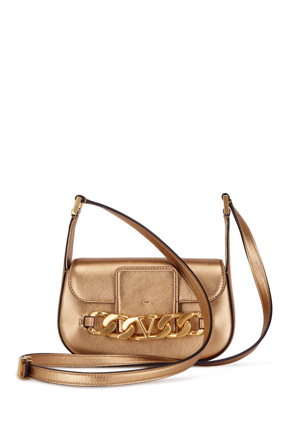 Valentino Garavani - VLogo Chain Brass Leather Shoulder Bag