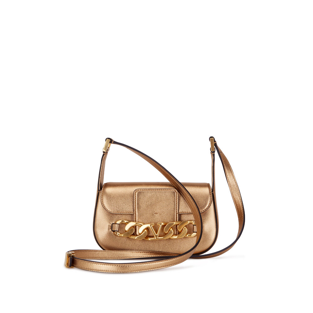 Valentino Garavani Women's Ivory Leather Brass Vlogo Stud Shoulder Bag | by Mitchell Stores