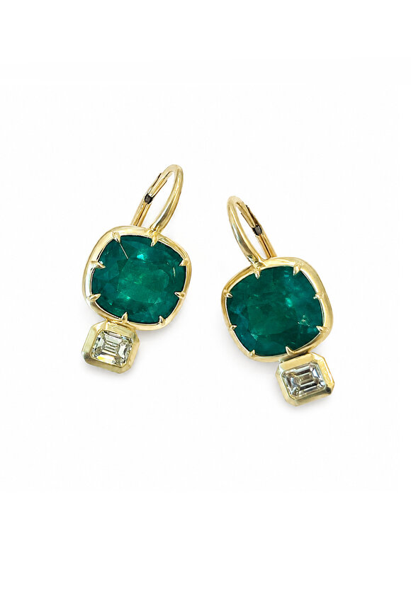 Sylva & Cie Zambian Emerald & Diamond Drop Earrings - view 1