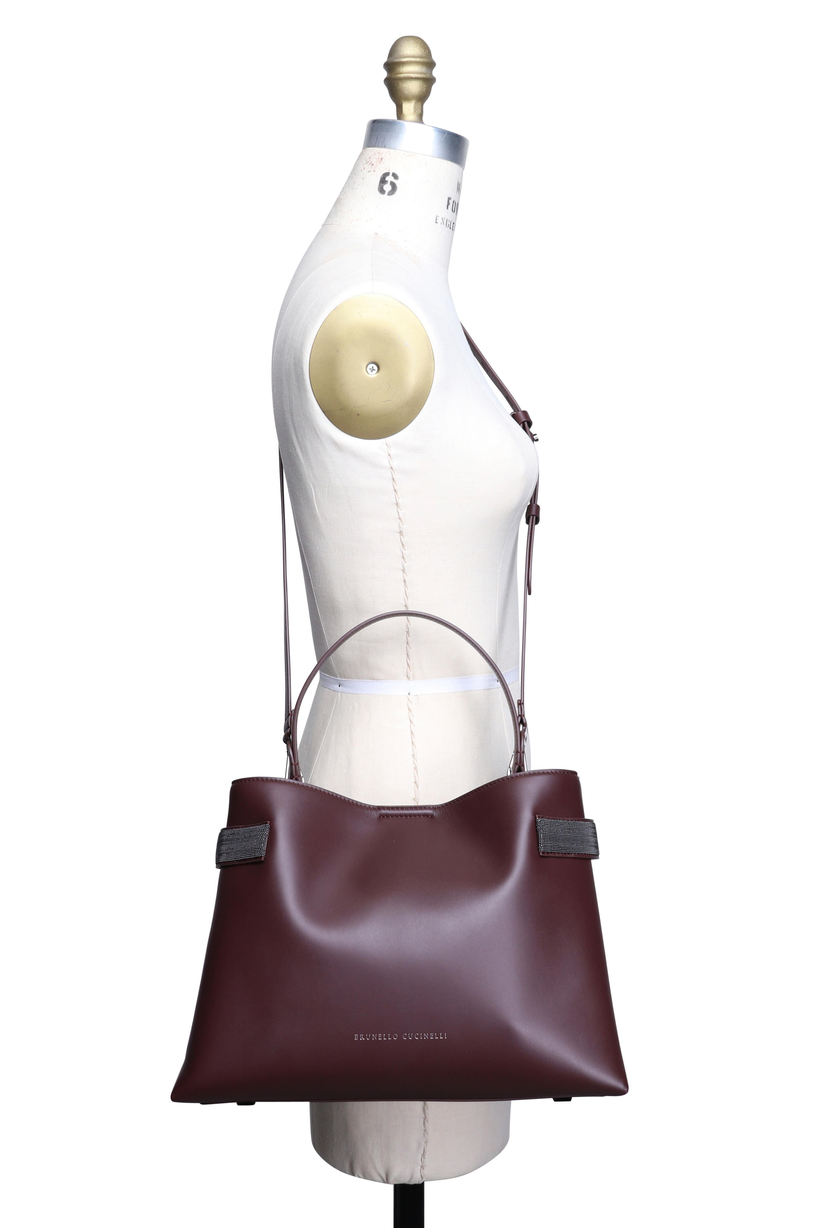 Brunello Cucinelli - Medium Essence Burgundy Leather Top Handle Bag