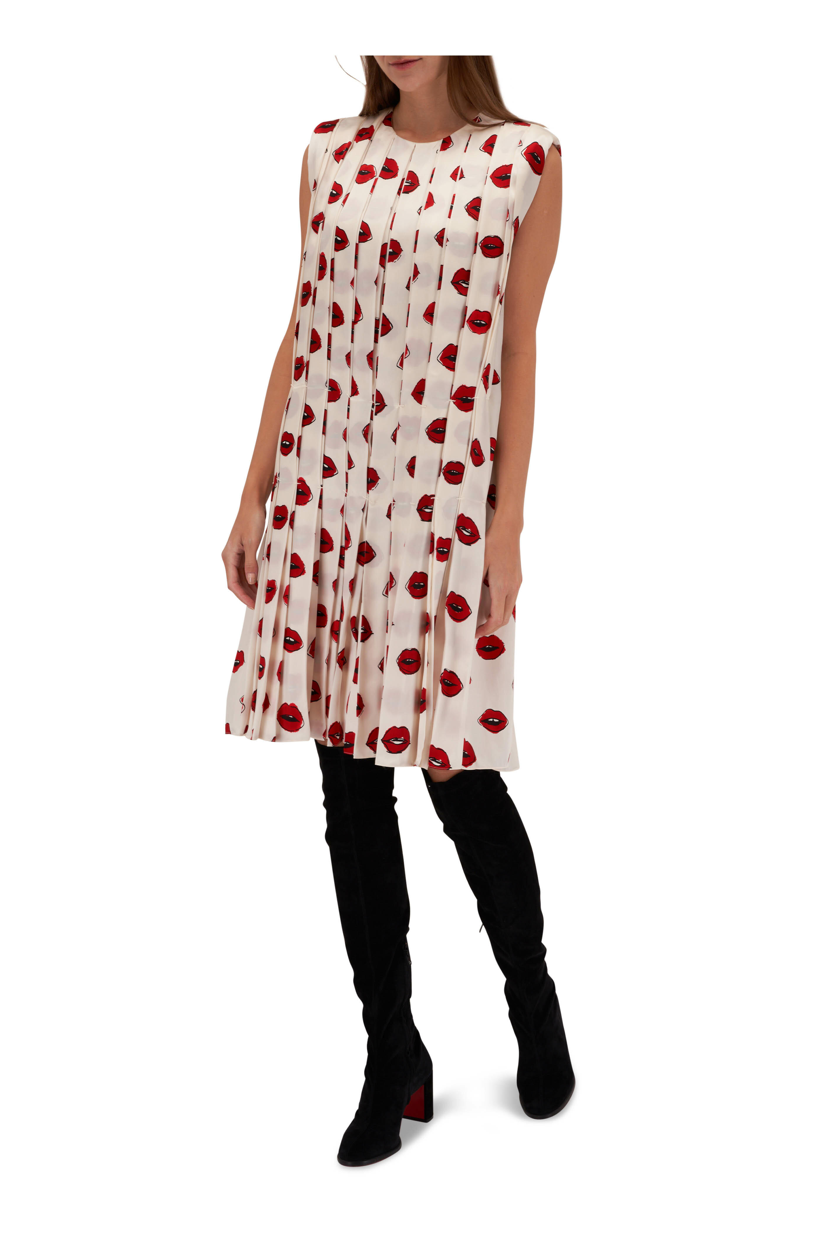 Khaite - Blaz Cream & Red Lip Print Dress | Mitchell Stores