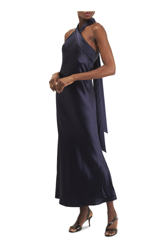 Galvan Cropped Pandora Midnight Satin Dress - view 2