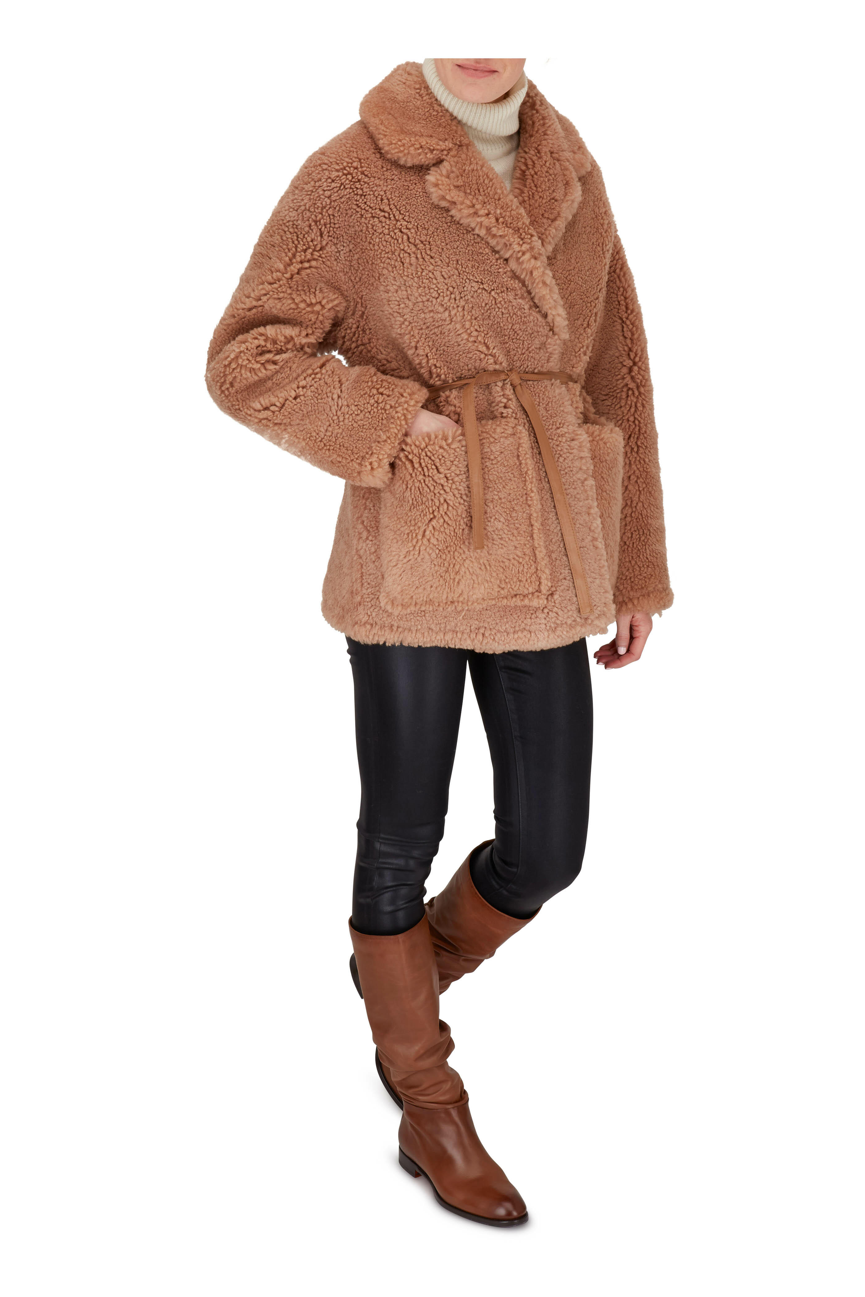 Santoni - Marlene Cognac Leather Tall Slouchy Boot