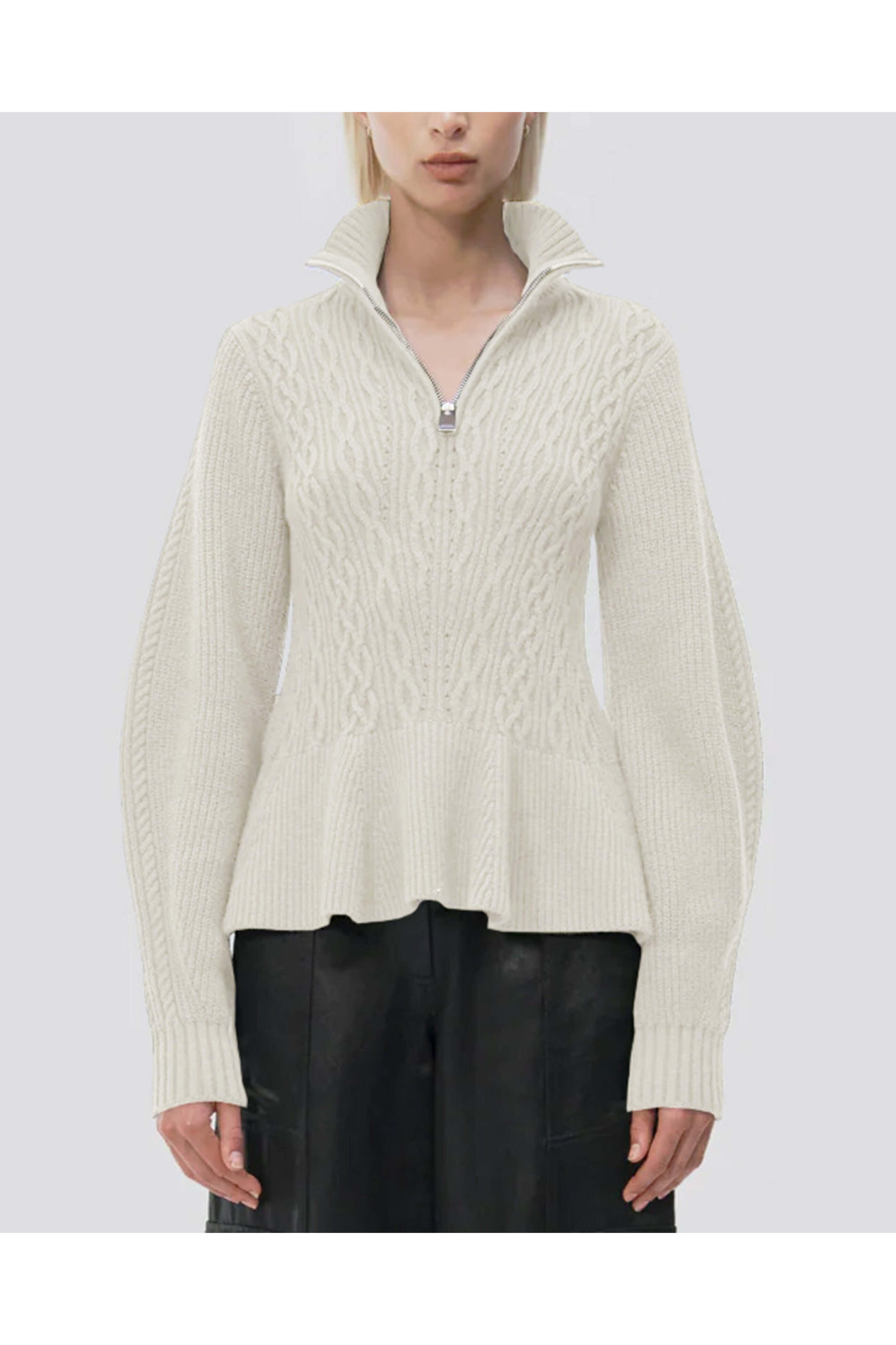 Simkhai - Ivory Susanna Peplum Polo Sweater