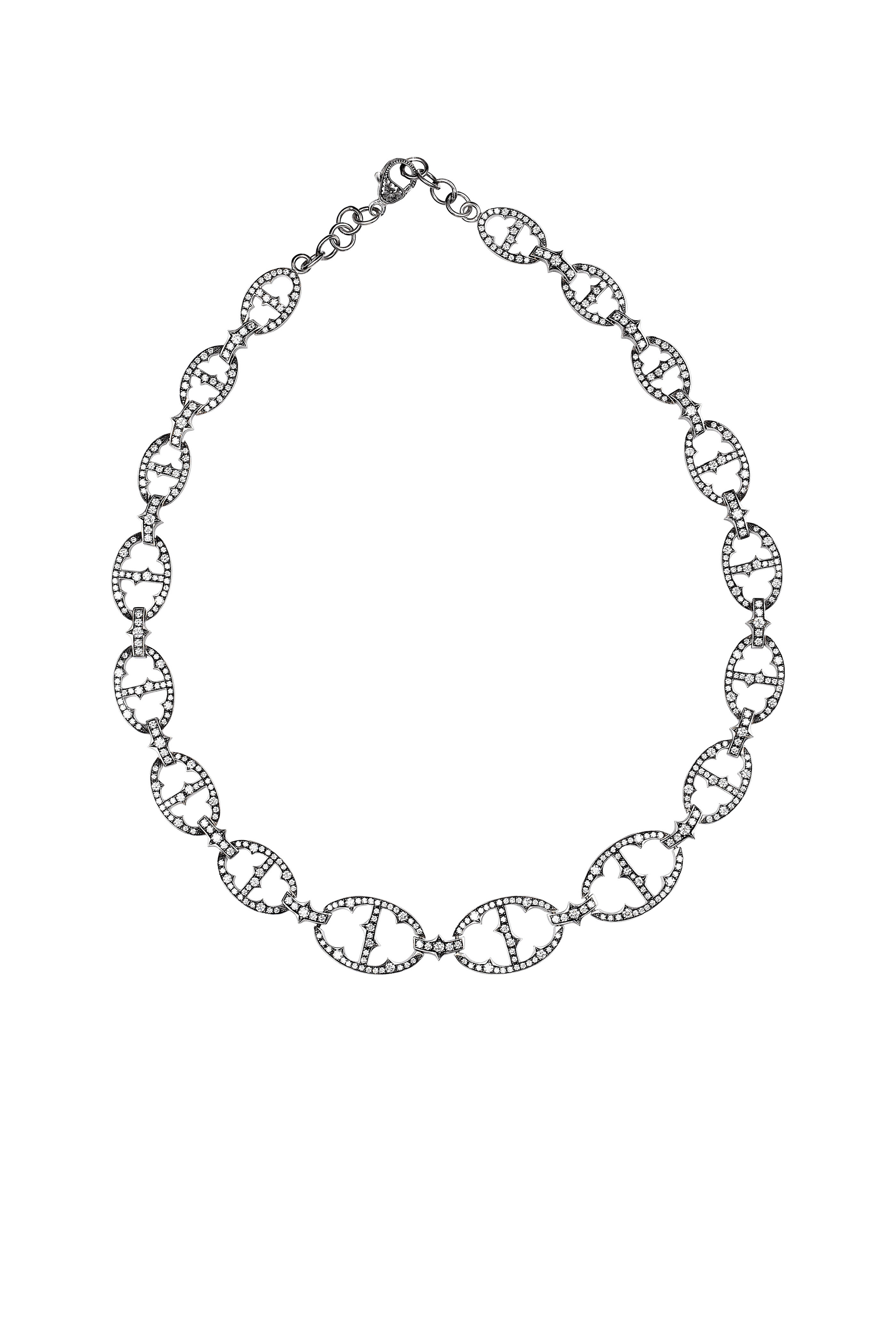 Sylva & Cie - White Gold White Diamond Open Link Choker Necklace