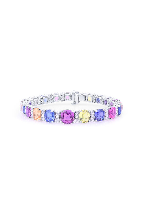 Oscar Heyman Platinum Multi Color Sapphire & Diamond Bracelet