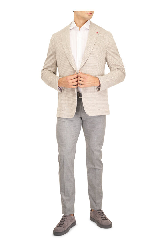 Isaia Tan Houndstooth Wool & Silk Sportcoat - view 2