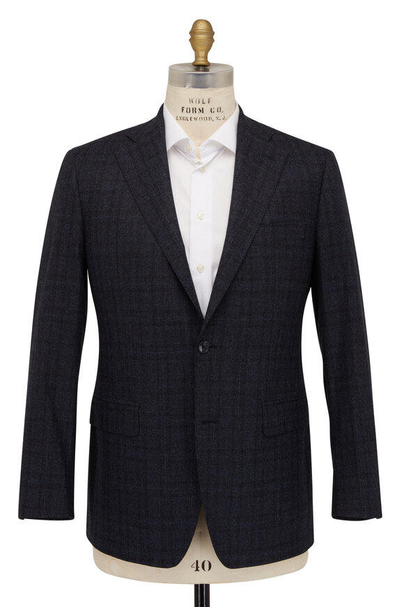 Atelier Munro - Dark Navy Tonal Plaid Stretch Wool Suit