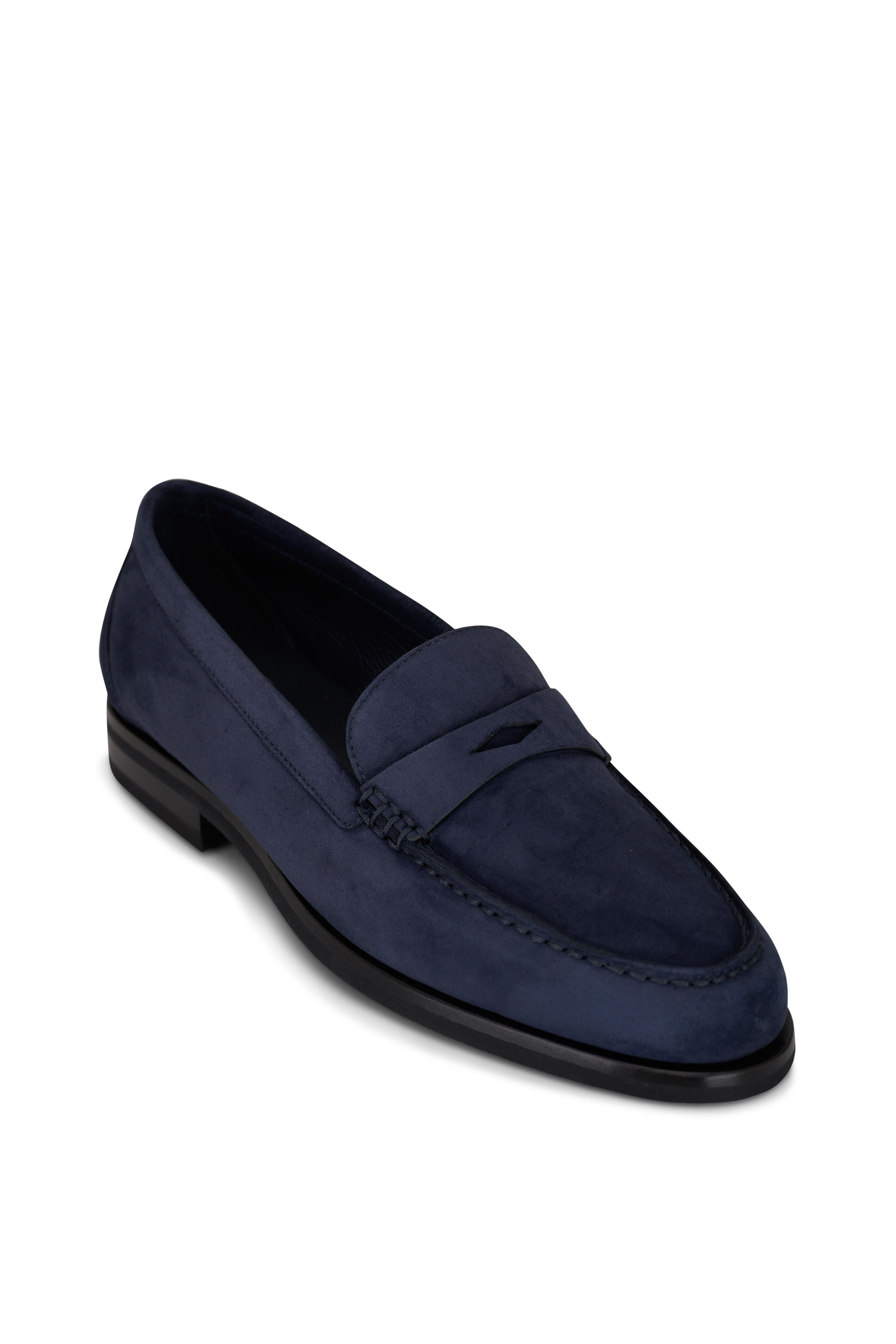 Santoni - Haileigh Navy Suede Penny Loafer | Mitchell Stores