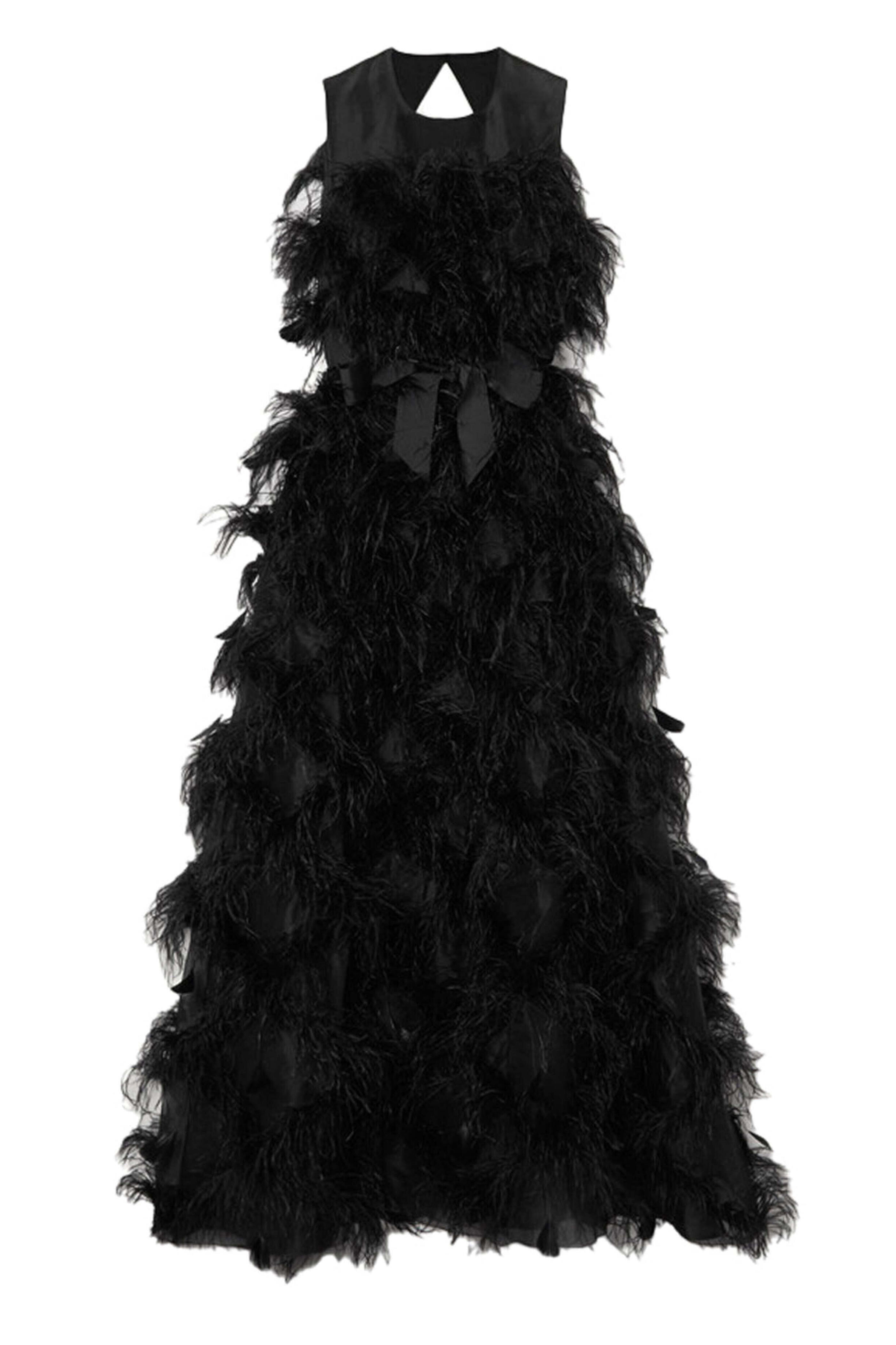Huishan Zhang - Black Feather Embellished Mystique Dress