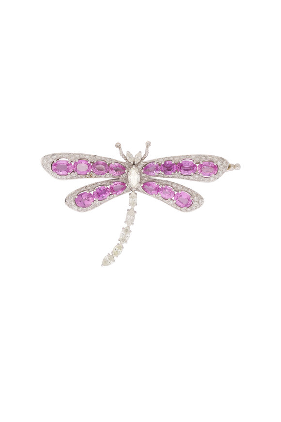 Renee Lewis 18k Yellow Gold Diamond Sapphire Dragonfly Brooch