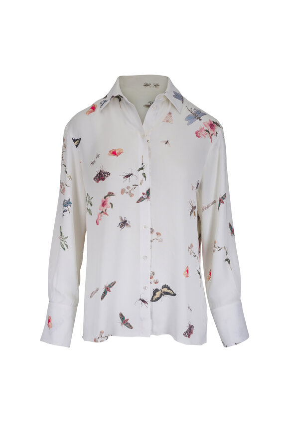 Erdem White Butterflies, Insects & Flower Print Blouse