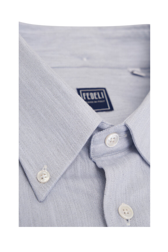 Fedeli - Light Blue Cotton Blend Sport Shirt 