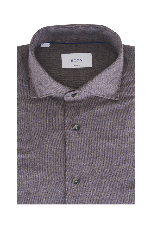 Eton Dark Brown Cotton Flannel Dress Shirt - view 1