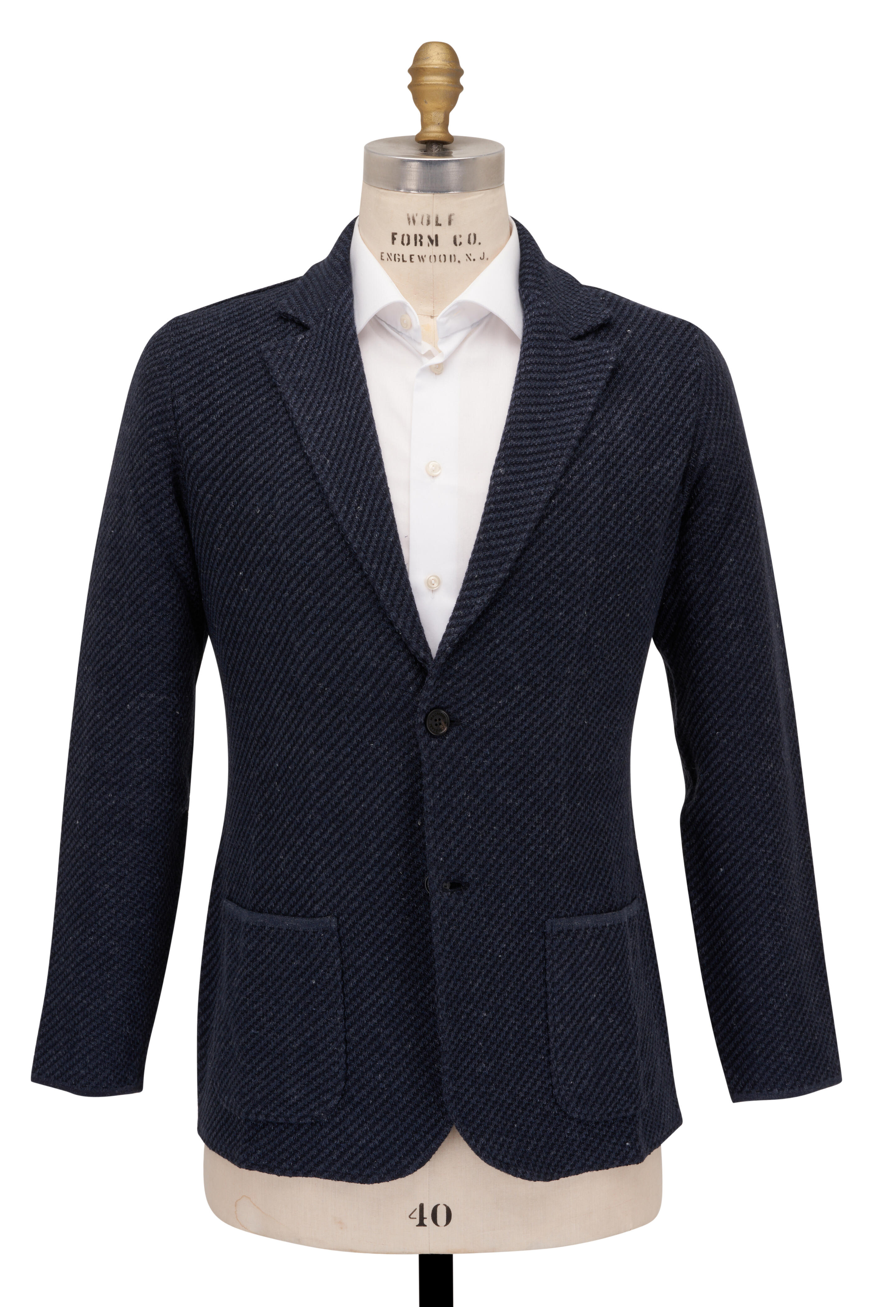 Maurizio Baldassari - Navy Blue Ribbed Knit Cotton Blend Swacket