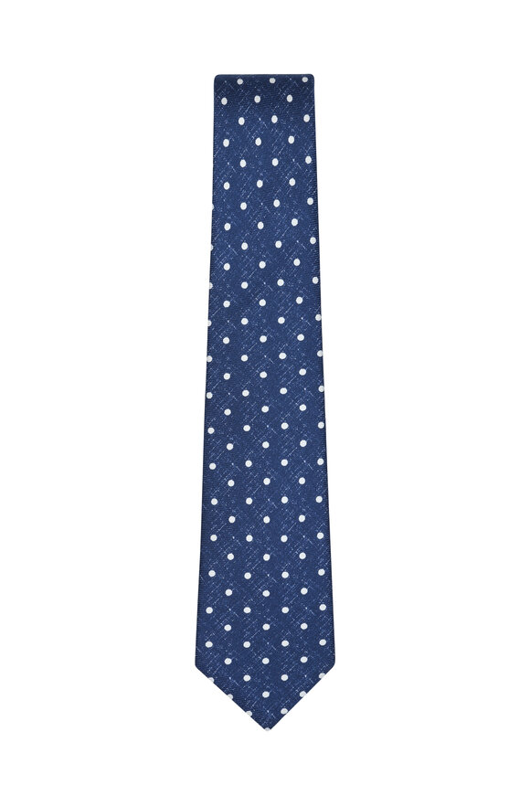 Kiton - Navy Blue & White Dot Silk Necktie 