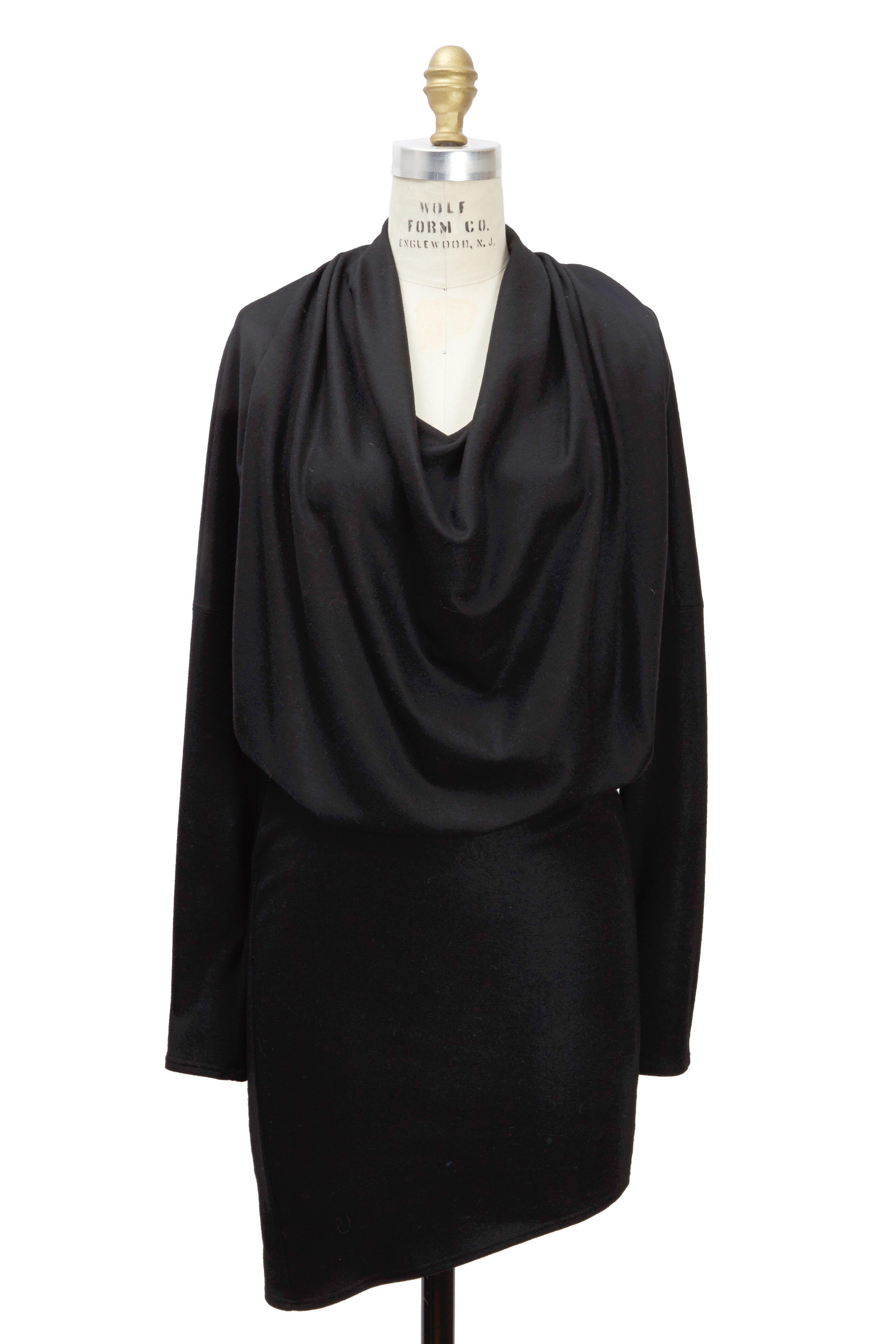 Helmut Lang - Dolman Black Wool Long Sleeve Dress