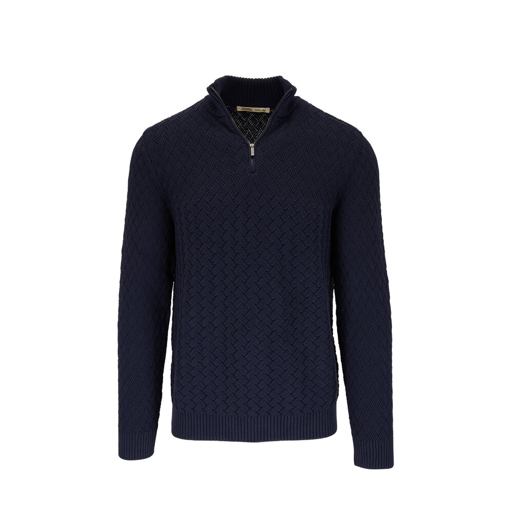 Maurizio Baldassari - Navy Quarter-Zip Cross Stitch Pullover