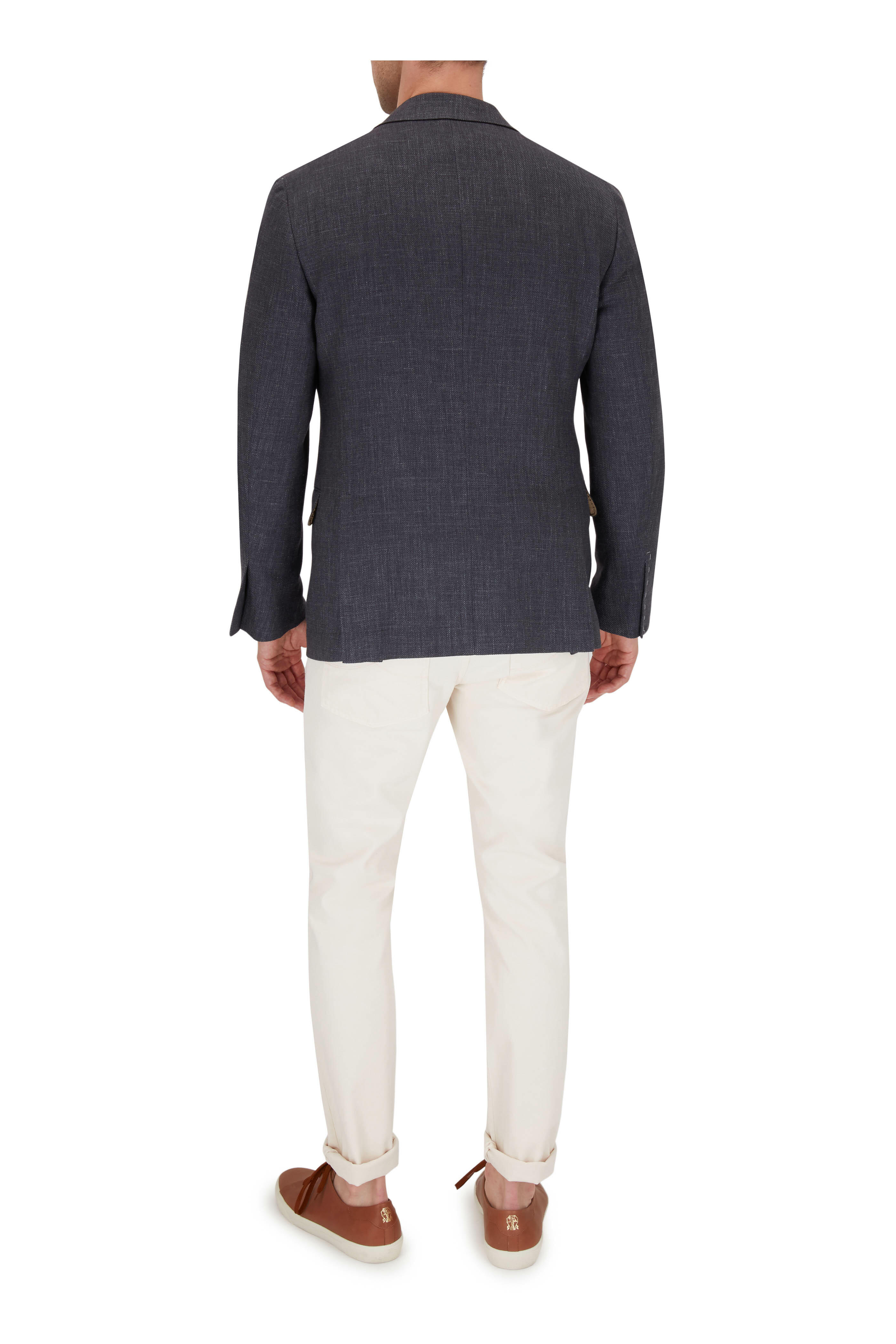 Brunello Cucinelli - Gray Stripe Linen & Cotton Pullover