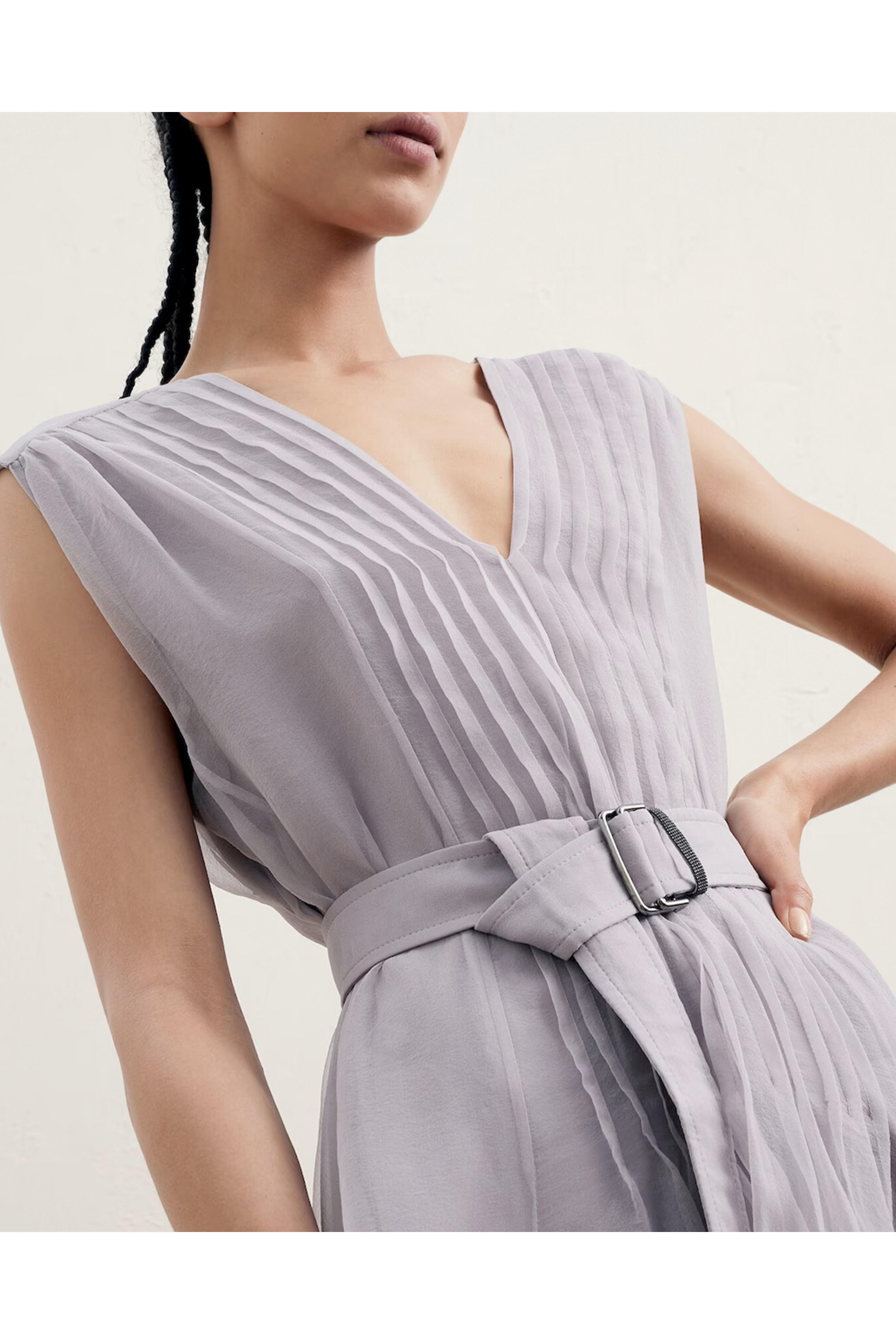 Brunello Cucinelli - Lavender Silk Plisse Belted Maxi Dress