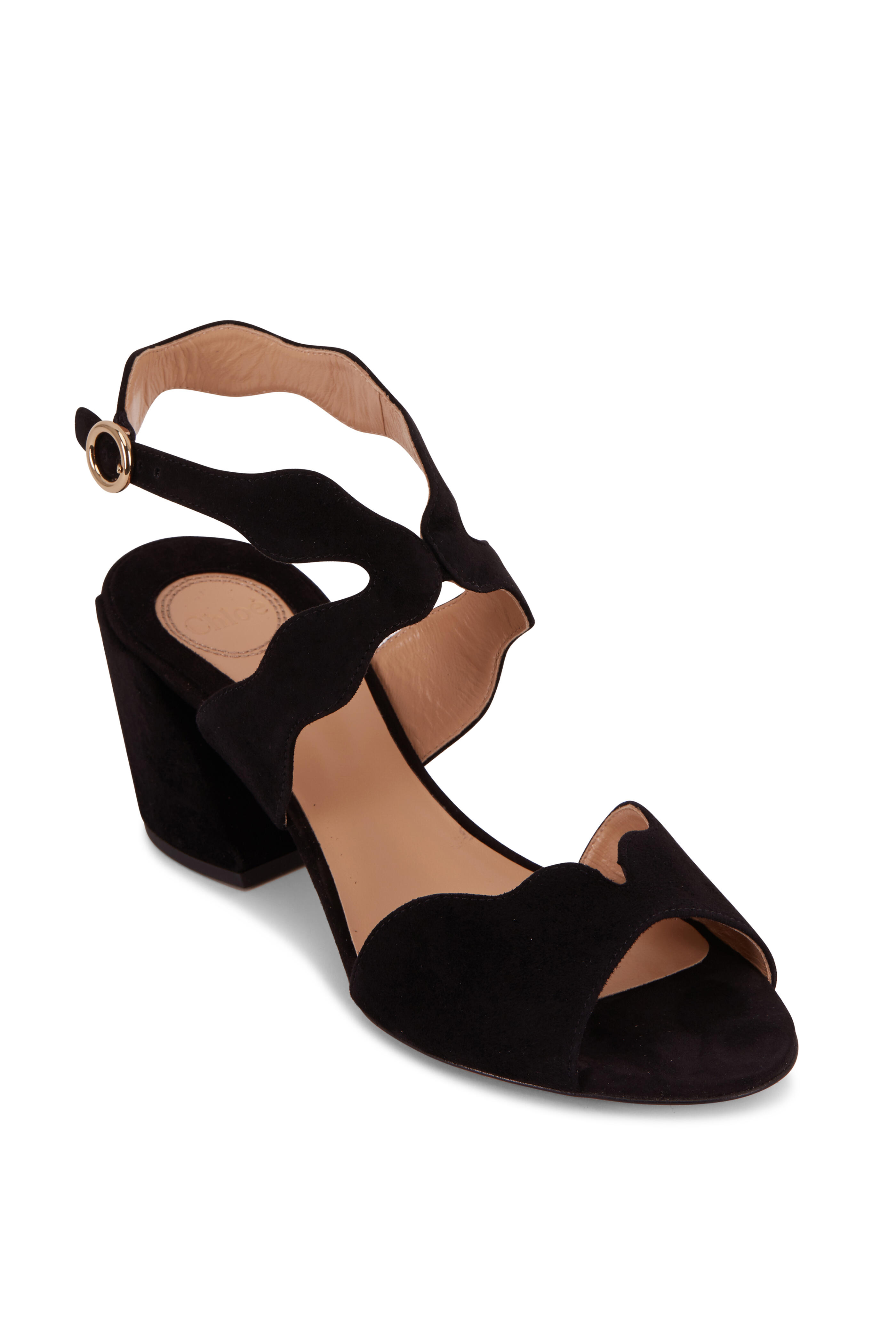 Chlo Lauren Black Suede Scalloped Sandal 60mm