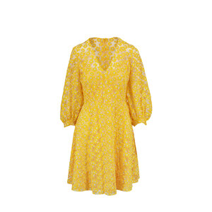 lela rose yellow lace dress $1790 NEW Lela Rose Chantilly Lace Midi Dress Limoncello Yellow Ruffle 4 .