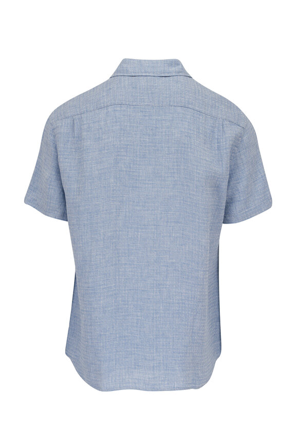 Faherty Brand - Blue Basketweave Linen Short Sleeve Button Down