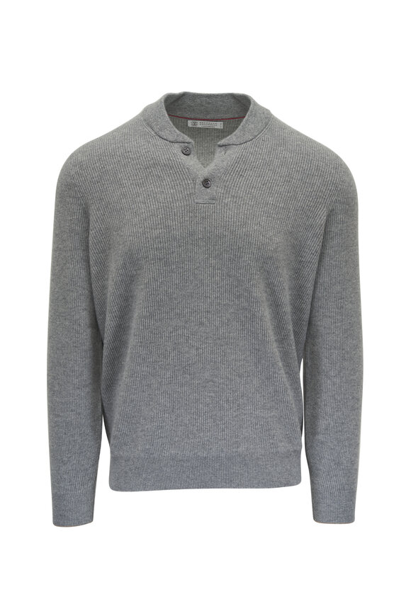 Brunello Cucinelli - Gray Cashmere Ribbed Henley