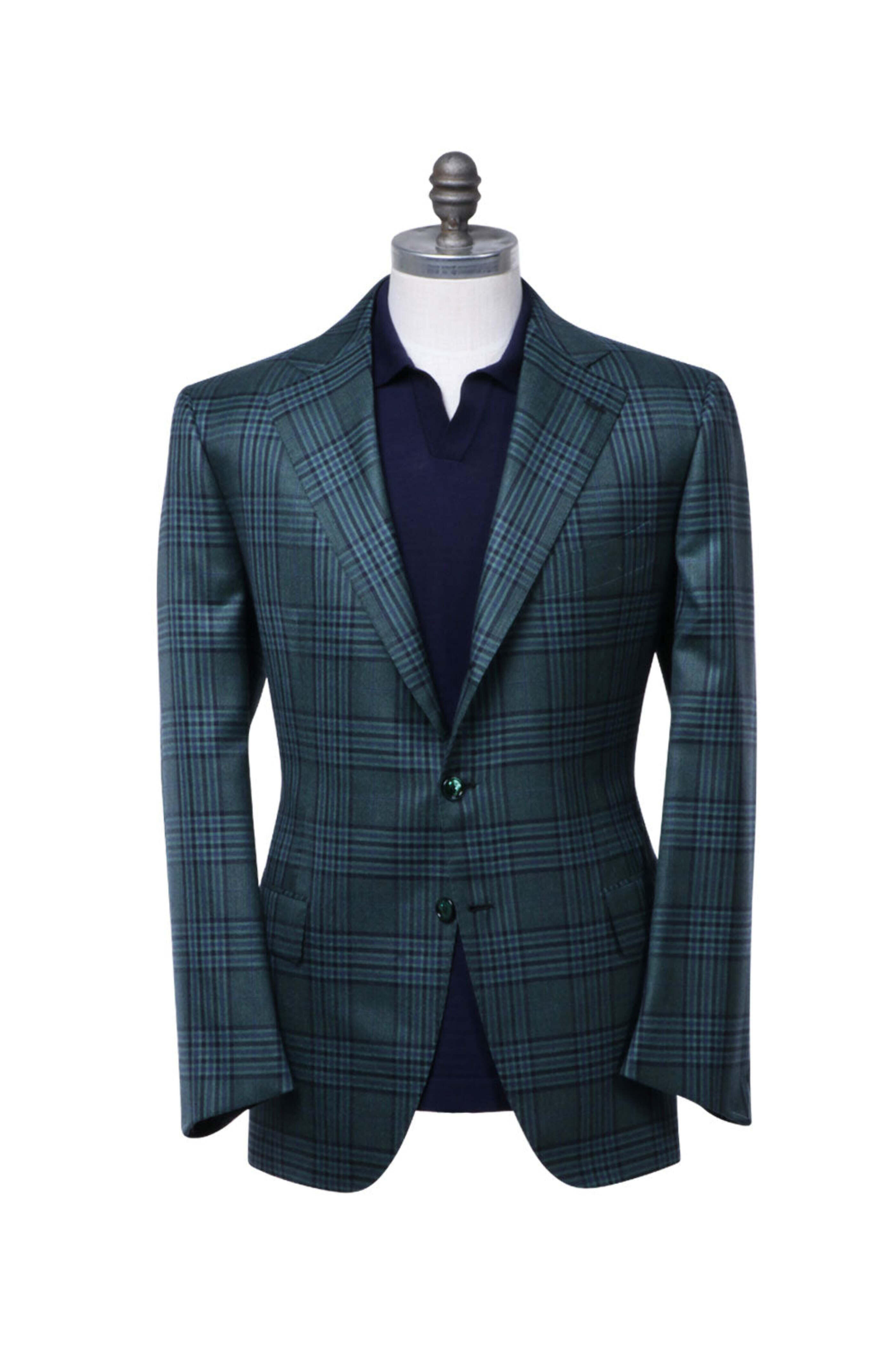 Cesare Attolini - Green and Navy Blue Plaid Sportcoat